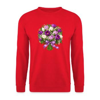 Lila-weißer Tulpenstrauß-Strauß - Unisex Pullover - Rot - Vorne - Alina (178cm) & Michal (187cm)