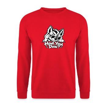 Wie geht's dir? - Lustiger cooler Wolf - Unisex Pullover - Rot - Vorne - Alina (178cm) & Michal (187cm)
