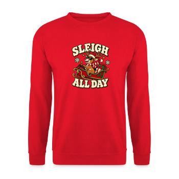 Rentier Sleigh All Day Weihnachtsedition - Unisex Pullover - Rot - Vorne - Alina (178cm) & Michal (187cm)