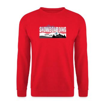 Never Stop Snowboarding Vintage Berge  Wintersport - Unisex Pullover - Rot - Vorne - Alina (178cm) & Michal (187cm)