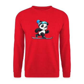 Panda Skifahrer im Cartoon Stil - Unisex Pullover - Rot - Vorne - Alina (178cm) & Michal (187cm)