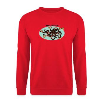 Kaffeeliebender Oktopus - Unisex Pullover - Rot - Vorne - Alina (178cm) & Michal (187cm)