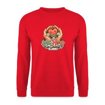 Mit Herz im Dienst - Unisex Pullover - Rot - Vorne - Alina (178cm) & Michal (187cm)