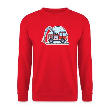 Feuerwehrauto mit Drehleiter und Wasserstrahl - Unisex Pullover - Rot - Vorne - Alina (178cm) & Michal (187cm)