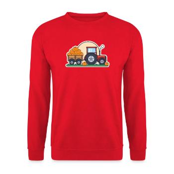 Roter Traktor mit Anhänger voller Kürbisse - Unisex Pullover - Rot - Vorne - Alina (178cm) & Michal (187cm)