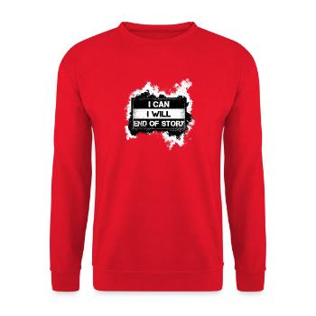 Ich kann, ich werde die Geschichte beenden. - Unisex Pullover - Rot - Vorne - Alina (178cm) & Michal (187cm)