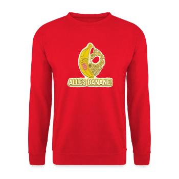 Alles Banane! – Cyber Neon Obst Design - Unisex Pullover - Rot - Vorne - Alina (178cm) & Michal (187cm)