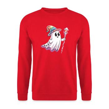  Kawaii Geist Mit Regenbogen Hexenhut Und Pilzstab - Unisex Pullover - Rot - Vorne - Alina (178cm) & Michal (187cm)