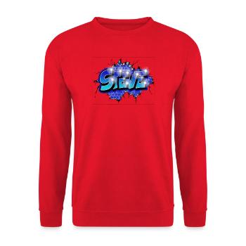 STEVE bricht durch Ziegel! Graffiti-Name - Unisex Pullover - Rot - Vorne - Alina (178cm) & Michal (187cm)