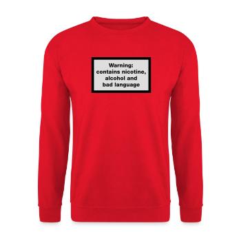 Avertissement: contient, la nicotine, l'alcool et - Sweat-shirt Unisexe - rouge - Devant - Alina (178cm) & Michal (187cm)