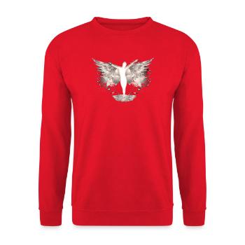 Flügel Silhouette mit Ornamenten - Unisex Pullover - Rot - Vorne - Alina (178cm) & Michal (187cm)