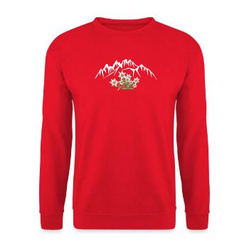 Alpen Edelweiss in front of mountain group - Unisex Sweatshirt - red - Front - Alina (178cm) & Michal (187cm)