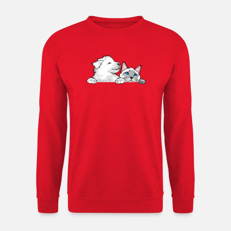 Peeking_Swiss_Shepherd_puppy_and_Siamese_cat - Unisex Pullover - Rot