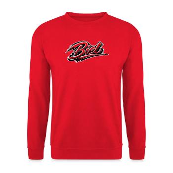 Biel Schriftzug - Unisex Pullover - Rot - Vorne - Alina (178cm) & Michal (187cm)