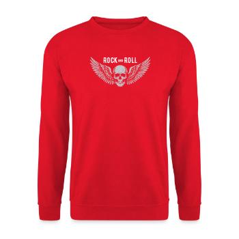 Skull Wings Rock'n'Roll-Grafik - Unisex Pullover - Rot - Vorne - Alina (178cm) & Michal (187cm)