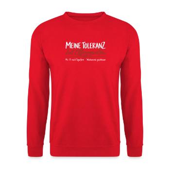 Meine Toleranz hat Öffnungszeiten - Unisex Pullover - Rot - Vorne - Alina (178cm) & Michal (187cm)