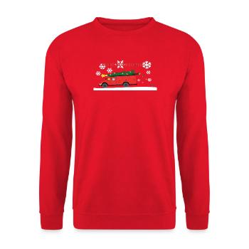 Feuerwehr Weihnachtsbaum Truck - Unisex Pullover - Rot - Vorne - Alina (178cm) & Michal (187cm)