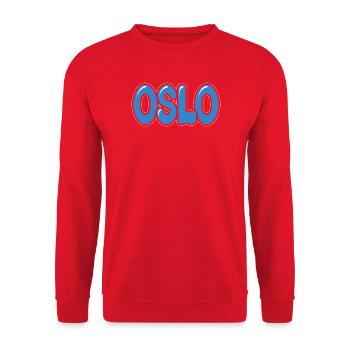 Oslo Retro Groovy Typografie Blasen Himmelblau - Unisex Pullover - Rot - Vorne - Alina (178cm) & Michal (187cm)