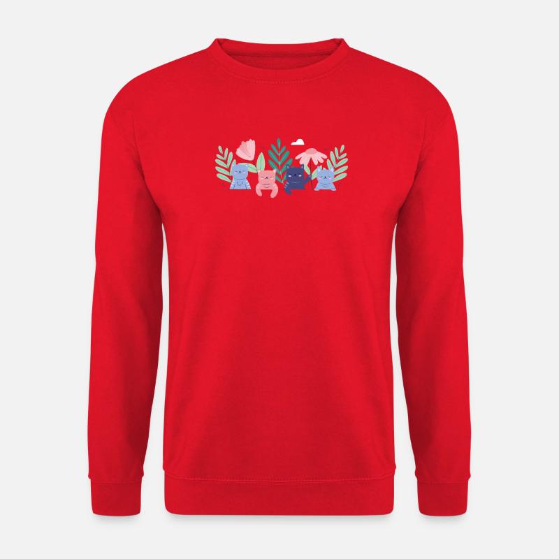 Skurrile Katze Garten Illustration - Unisex Pullover - Rot
