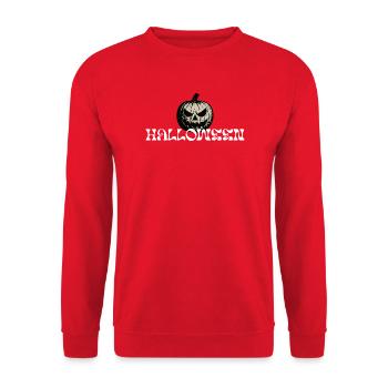 Haunted Pumpkin Halloween Textdesign - Unisex Pullover - Rot - Vorne - Alina (178cm) & Michal (187cm)