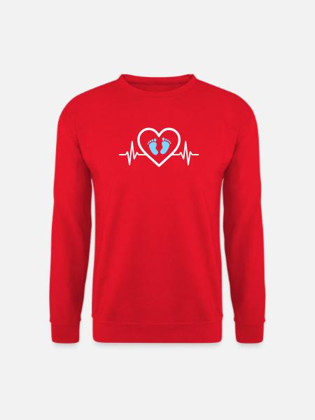 Pregnancy Announcement Heart Blue Footprints Boy - Unisex Sweatshirt - red