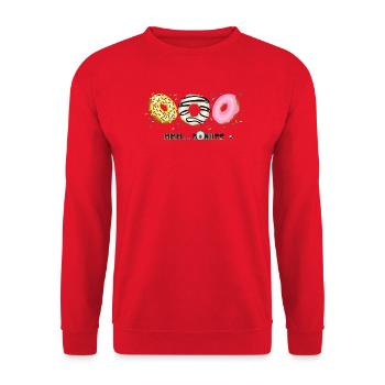 Glasierte Donuts mit Sprinkles Abbildung - Unisex Pullover - Rot - Vorne - Alina (178cm) & Michal (187cm)