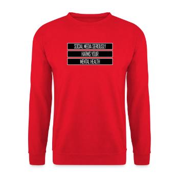 Social Media Seriously Harms Mental Health Saying - Unisex Sweatshirt - red - Front - Alina (178cm) & Michal (187cm)