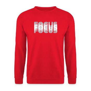 Focus Optische Täuschung Typografie Motiv - Unisex Pullover - Rot - Vorne - Alina (178cm) & Michal (187cm)