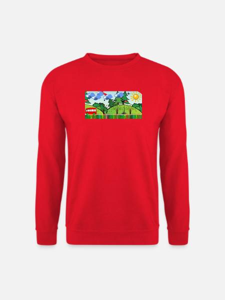 Sonnenfröhliche Waldlandschaft mit Bus - Unisex Pullover - Rot