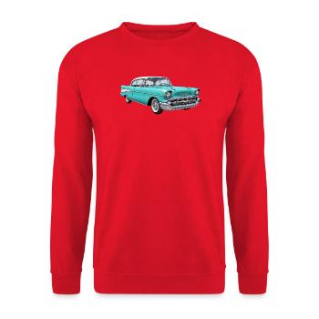 Vintage US Automobile Illustration - Unisex Pullover - Rot - Vorne - Alina (178cm) & Michal (187cm)