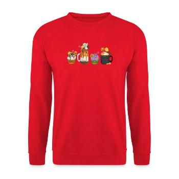 🎃 Süße Halloween Versuchung – Cupcakes & Drinks  - Unisex Pullover - Rot - Vorne - Alina (178cm) & Michal (187cm)