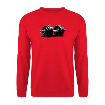 Kraftvolle Hantel Dumbbell Fitness Design - Unisex Pullover - Rot - Vorne - Alina (178cm) & Michal (187cm)