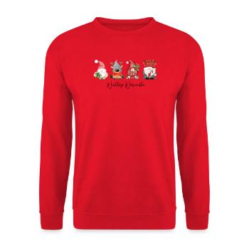 Vier Festliche Weihnachtswichtel - Unisex Pullover - Rot - Vorne - Alina (178cm) & Michal (187cm)