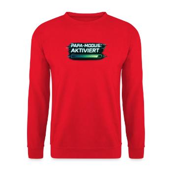 Papa Modus aktiviert – Geschenk für Vater - Unisex Pullover - Rot - Vorne - Alina (178cm) & Michal (187cm)