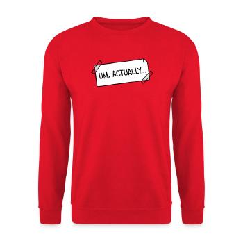 Um Actually Zettel Geklebt Nerd Klugscheißer Logo - Unisex Pullover - Rot - Vorne - Alina (178cm) & Michal (187cm)