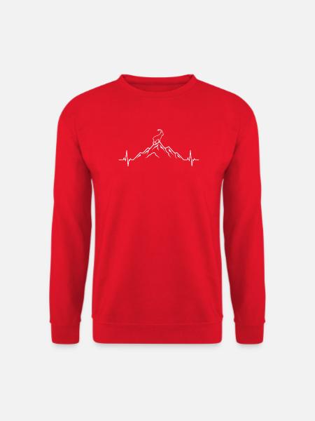 Steinbock Berge EKG Herzschlag Outdoor Motiv - Unisex Pullover - Rot