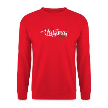 Kersttijd-Skript: Es ist Weihnachtszeit - Unisex Pullover - Rot - Vorne - Alina (178cm) & Michal (187cm)