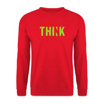 THINK Green | Cooles Streetwear-Typo-Design - Unisex Pullover - Rot - Vorne - Alina (178cm) & Michal (187cm)