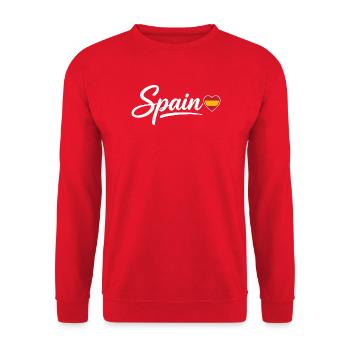 Spain Script with Heart Flag Patriotic - Unisex Sweatshirt - red - Front - Alina (178cm) & Michal (187cm)