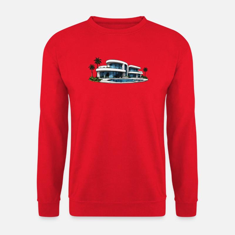 Luxus Villa mit Rundpool - Unisex Pullover - Rot