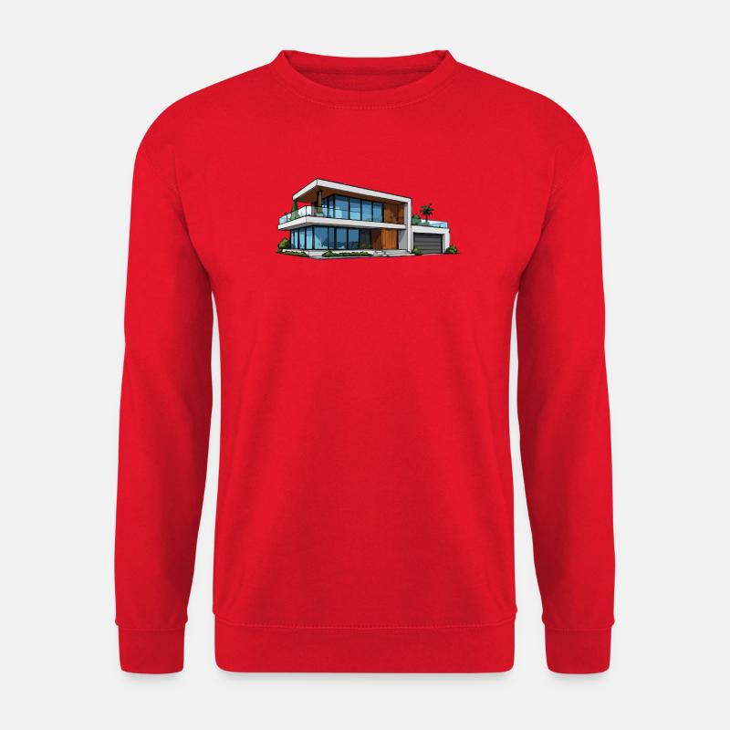 Modern Villa Architecture Illustration - Unisex Sweatshirt - red