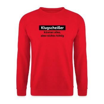 Klugscheißer Spruch: Alles, aber nichts richtig - Unisex Pullover - Rot - Vorne - Alina (178cm) & Michal (187cm)