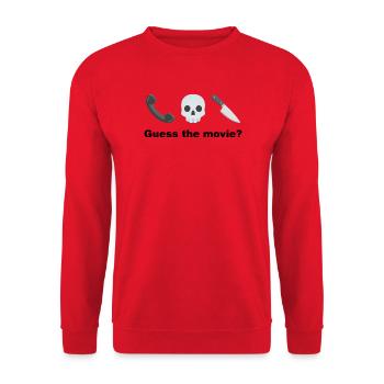Totenkopf mit Handy und Messer Rate mal, der Film? - Unisex Pullover - Rot - Vorne - Alina (178cm) & Michal (187cm)