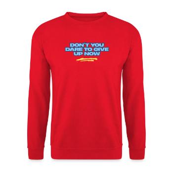 Gib niemals auf – blauer typografischer Text - Unisex Pullover - Rot - Vorne - Alina (178cm) & Michal (187cm)