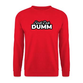 Scroll Dich Dumm Typo Print - Unisex Pullover - Rot - Vorne - Alina (178cm) & Michal (187cm)