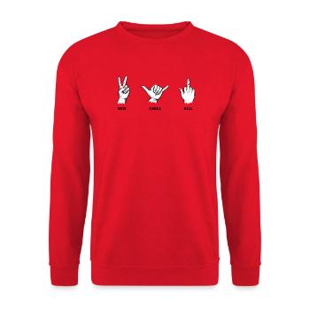 Win Chill Bill Handzeichen Set – Illustration - Unisex Pullover - Rot - Vorne - Alina (178cm) & Michal (187cm)