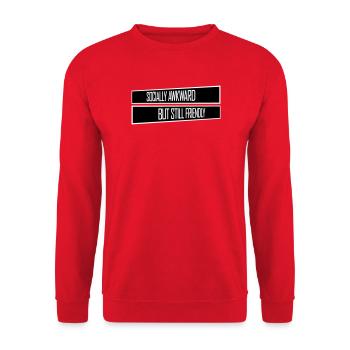 Socially Awkward But Still Friendly Lustig Spruch - Unisex Pullover - Rot - Vorne - Alina (178cm) & Michal (187cm)