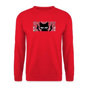 Katze mit Pistolen - Unisex Pullover - Rot - Vorne - Alina (178cm) & Michal (187cm)