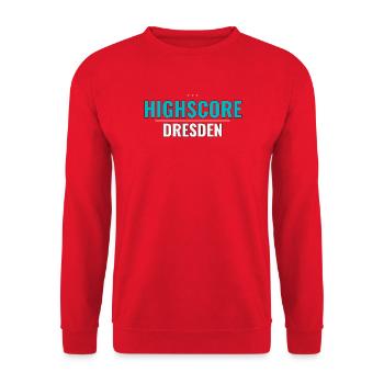 Highscore Dresden - Retro Gamer Geschenk T-Shirt - Unisex Pullover - Rot - Vorne - Alina (178cm) & Michal (187cm)
