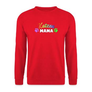Katzen Mama: Bunte Pfoten-Power - Unisex Pullover - Rot - Vorne - Alina (178cm) & Michal (187cm)